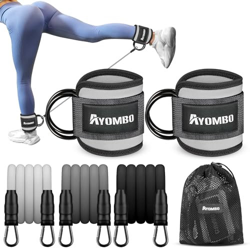Ayombo Bandas de resistencia de tobillo con puños, bandas de tobillo para entrenamiento, equipo de fitness en casa para piernas y glúteos, bandas de ejercicio para levantamiento de glúteos para
