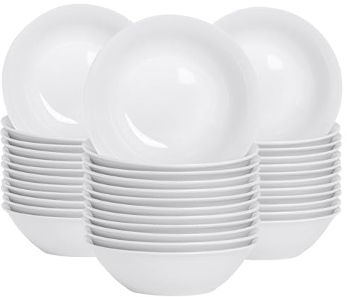 Argon Tableware 36x Classic White 18cm Cereal Bowls - Porcelain Ice Cream Ramen Oatmeal Dishes - Microwave and Dishwasher Safe