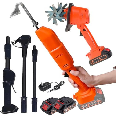 XGHDPBM Motobineuse électrique sans Fil, motoculteur avec Batteries, Mini-houe et Perche télescopique, désherbage Manuel for la Tonte, la préparation du Sol et Le désherbage.