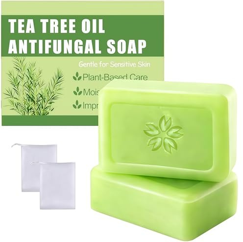 Tea Tree Oil Antifungal Soap， Natural Organic Bath Soaps,Handmade Soap Bar for Face and Body, Cold Process, Soothing Hydrating Body Wash for Clear Healthy Skin （2PCS）