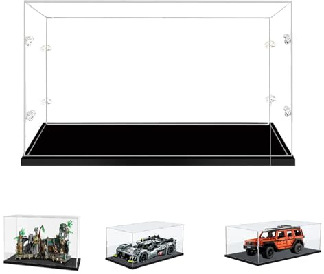 3MM Thick Clear Acrylic Display Case-Assemble Countertop Box, Thicken Base, DustProof, for Collectibles, Lego (Black, 45x20x30cm/18x8x12in)