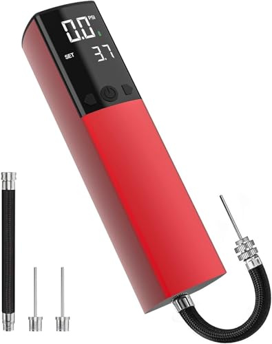 GPUTEK Pompe à Ballon Électrique Intelligente Portable Gonflage Rapide du Ballon avec Manomètre Précis et Écran LCD Numérique pour Football, Basketball, Volleyball (2 Aiguilles et 1 Buse )