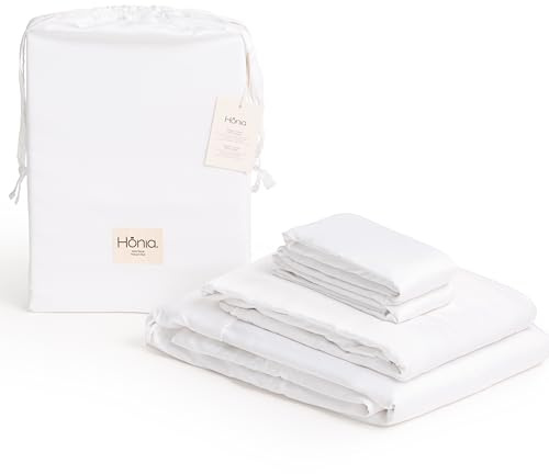 Hönia Juego Sábanas 150x190/200 cm, TENCEL™ Lyocell Sateen 300TC, Blanco