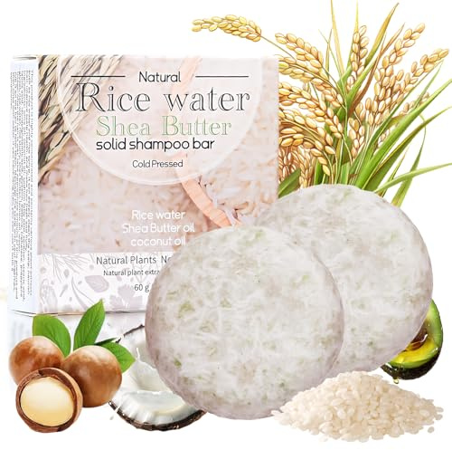 2 Pcs Rice Shampoo Bar, Shampoo and Conditioner Bar for Hair Growth, Volumizing Strengthening & Nourishing Dry/damaged Hair Care, Handmade