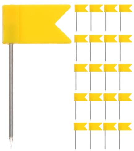 HOODANCOS 300 St Flag Push Pins med Gul Plastflagga och Metallspets För Korktavla Världskarta Markering Fotoupphängning och Skola Återanvändbara att och