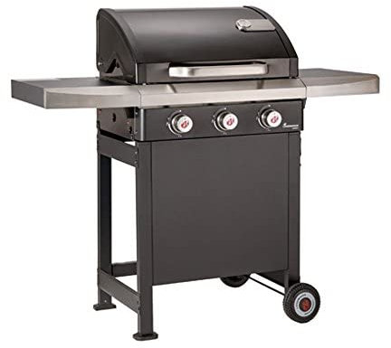 LANDMANN Rexon PTS 3.0 Barbecue à gaz | 3 brûleurs en acier inoxydable réglables en continu | Grilles de cuisson émaillées | Couvercle à double paroi | Avec raccordement au gaz français [Noir]