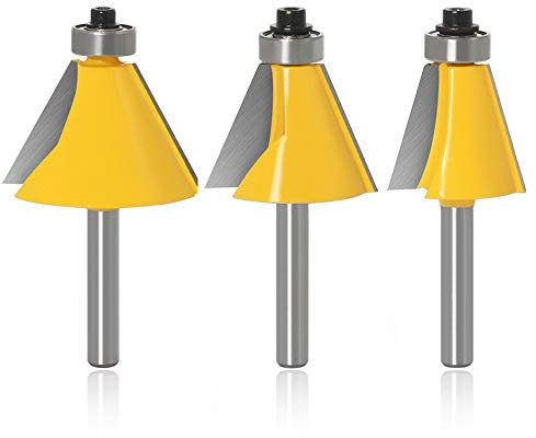 Mesee 3 Stück Fase Router Bit, Holzbearbeitung Fasenfräser, 8 mm Schaft 15°/22.5°/30° Fasen- und Kantenfräser, Fasen-Kanten-Fräser mit Kugellager, Nutfräser Router Bit Holzschneidewerkzeug