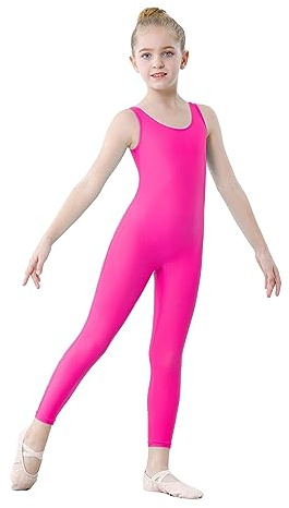 YgneeDom Kids Girls Sleeveless Tank Unitards One Piece Stretchy Spandex Full Body Leotard Bodysuit Dance Costumes (Hotpink,120)