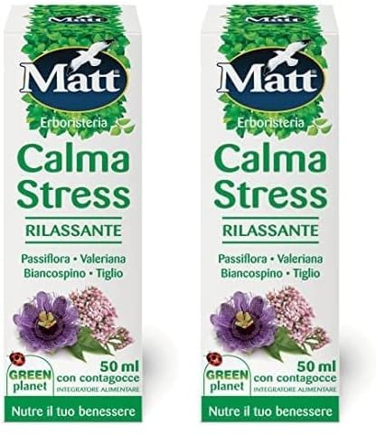 Matt, Calma Stress, Integratore Alimentare Rilassante con Passiflora, Valeriana, Biancospino e Tiglio, Favorisce il Rilassamento e il Sonno, Utile per Calmare Ansia e Stress, 50 ml (Confezione da 2)
