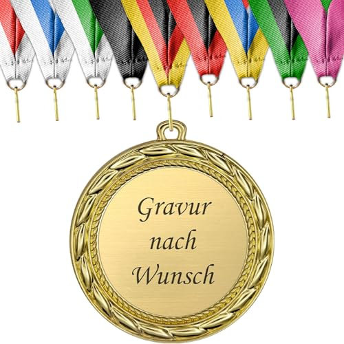 pokal-fabrik.de - Medaille mit Gravur Wunschtext in gold - personalisierter Orden aus hochwertigem Metall - Goldmedaille & Bandfarbe nach Wahl - Medaillen für Kinder & Erwachsene, Vereine & Turniere