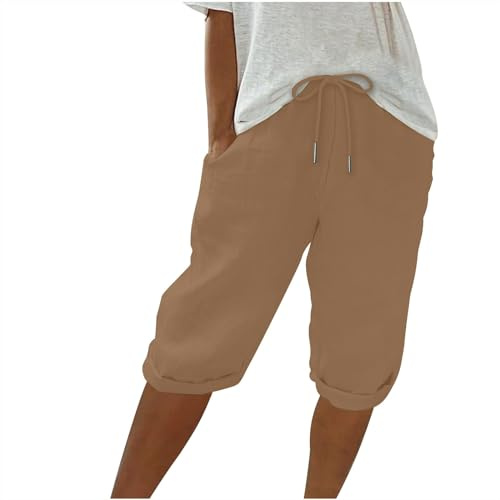 Saxrel Women's Navy Cotton/Linen Bermuda Shorts - Size L - Spring-Summer - Mid Rise - 3 Inch Inseam - Solid - Regular Fit - Adult Women - Casual Wear, Summer, Walking, Holiday