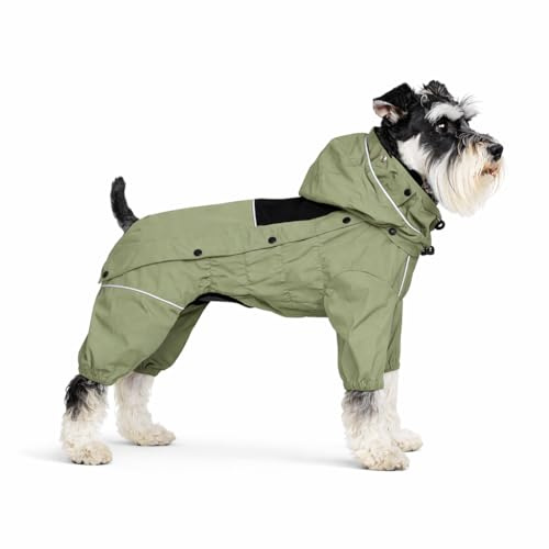 LOVELONGLONG Waterproof Dog Raincoat with Removable Hood – Outdoor Full Body Dog Jacket, Windproof Snowproof Shell Suit – All Season Pet Rain Gear Sage Green S