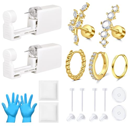 AVYRING Set di 2 piercing usa e getta, per conch, trago, helix, a basso dolore, con orecchini da 16 g, set di piercing per la casa, Acciaio inossidabile