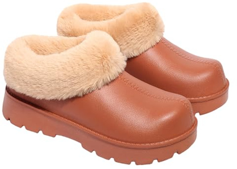 Harssidanzar Sabots pour Femmes avec Doublure Polaire en EVA Chaussons d'hiver Chauds avec col en Peluche HL244EU,Marron,Taille 36/37