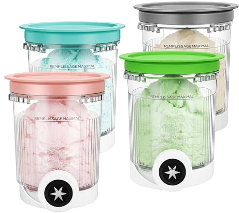 Meisihee 4 Pack Creami Pints with Lids for Ninja CREAMi Swirl NC701UK NC700UK NC701 Series, 16oz Ice Cream Containers with Extra 4 Soft Serve Swirl Nozzles, BPA-Free Dishwasher Safe