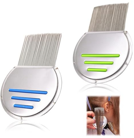 MNYXIS 2 Pcs Peine Piojos y Liendres, Liendrera Para Piojos Acero Inoxidable Para Niños, Peine Liendrera Piojos, Elimina Eficazmente Los Piojos y Los Huevos De Piojos, Para Niños, Adultos y Mascotas