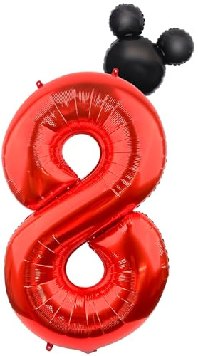 Morofme Numbers Balloon 8, 40 Inch Small Mouse Theme Foil Balloon 8, Red Black Helium Balloons Numbers, Inflatable Numbers Balloon, Balloon 8th Birthday Boy Years Girl Anniversary Party Decoration