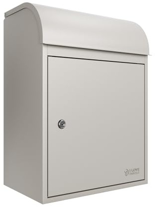iLoveParcles Fulham Premium Small Parcel Drop Box. Waterproof Safe & Secure Delivery parcel box outdoor, Delivery Box, Post & Letterbox With Anti Theft Key Lock Mounted To Wall Pebble RAL 7032