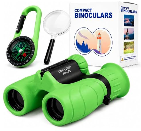 Jumelles pour enfants 8 x 21 - Petit explorateur avec loupe, boussole, étui et sangle - Jumelles légères pour enfants pour les excursions, la forêt, le zoo et l'observation de la nature - Cadeau pour