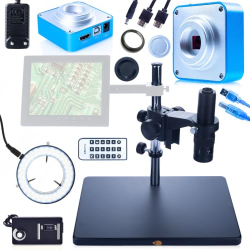 Earth Pro MCEP-0.5X Digital Microscope Set with 7-45x Zoom, 360° Lens, 56x LED Dimmer Ring Light, Scorpius PRO HDMI-USB Microscope Camera 16MP 4K, C-Mount Compatible, Laboratory Industry Biology