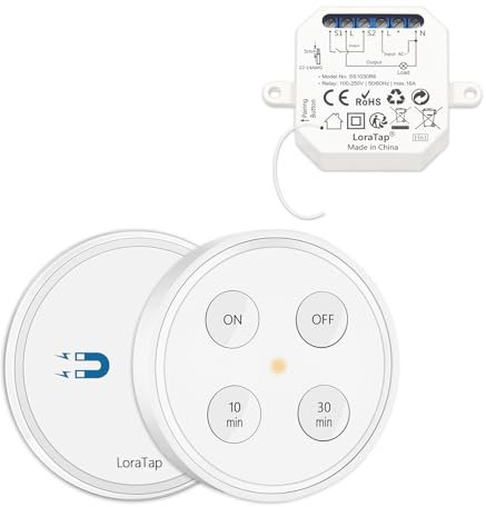 LoraTap Kit Interrupteur Sans Fil, Avec Minuterie 10min 30min, Va et Vient Parallèle, Récepteur 2500W, Emetteur Radio 868Mhz, Commutateur Mural Pour Eclairage VMC