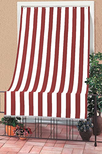 Rideau de soleil rayé RIVERS pour balcon et fenêtre extérieure, polyester léger, filtre la lumière solaire, différentes tailles et couleurs, avec franges et anneaux en plastique, 290 x 290 cm, rayures