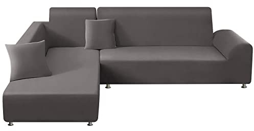 Mingfuxin L-Shaped Sofa Slipcovers, 2PCS Jacquard Polyester Stretch Sofa Covers Furniture Protectors with 2 PCS Pillow Covers for L Shape Sectional Sofa Couch(L-Shaped 3+3 Seats, Dark Grey)
