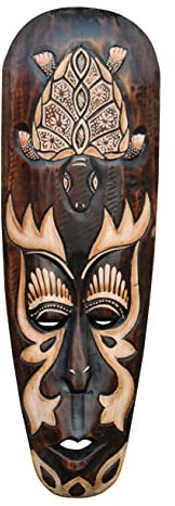 Wogeka - 50 cm Schildkröten Wand-Maske - im Ethno Style Afrika aus Holz als Geschenk-Idee zu Weihnachten Geburtstag Dekoration - Handarbeit Schnitzerei von Bali Maske59 (Maske59b)