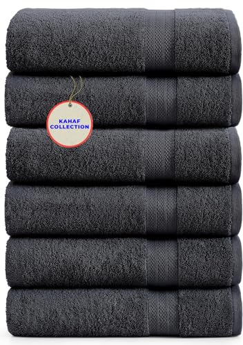 KAHAF COLLECTION 100% Cotton Bath Towels, 24x48 Pack of 6 Towels, Quick Dry, Highly Absorbent, Soft Feel Towel, Gym, Spa, Bathroom, Shower, Pool, Luxury Soft Towels (Grey, 24x48-6 Pack)