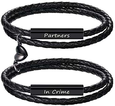 Btysun Couple Bracelets I Love You Gifts for Him Her Couple Anniversary Birthay Gifts for Boyfriend Girlfriend Partner Matching Bracelet Engraved Promise Leather Christmas Jewelry
