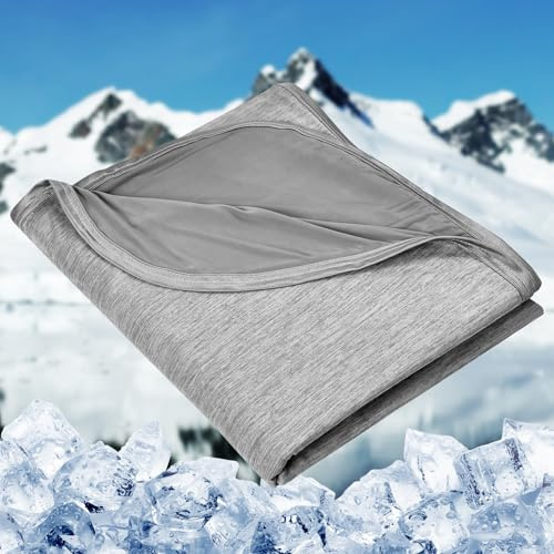 HOMFINE Cooling Blanket for Night Sweats - Cool Blanket Throw with Q-max>0.45 Double-sided Cooling Fiber Lightweight Soft Blanket for Summer and Stay Cool, Grey, 150x200cm