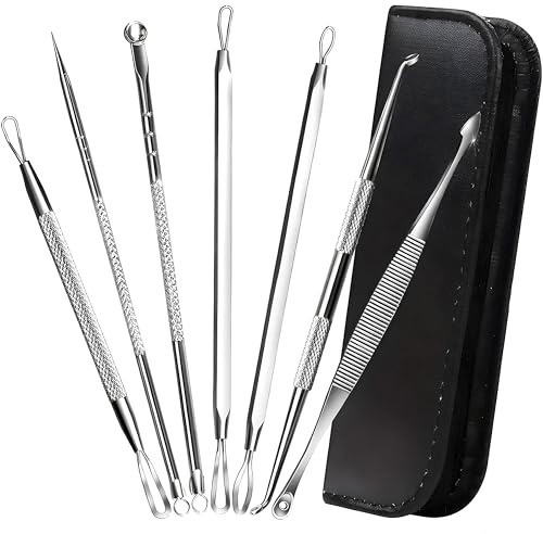 Quitar Puntos Negros de la Nariz, Quita Granos, Herramientas quita Espinillas y puntos negros, 7 Piezas Blackhead Remover, Aguja de Acne, Extractor Puntos Negros, Pinzas Limpia poros
