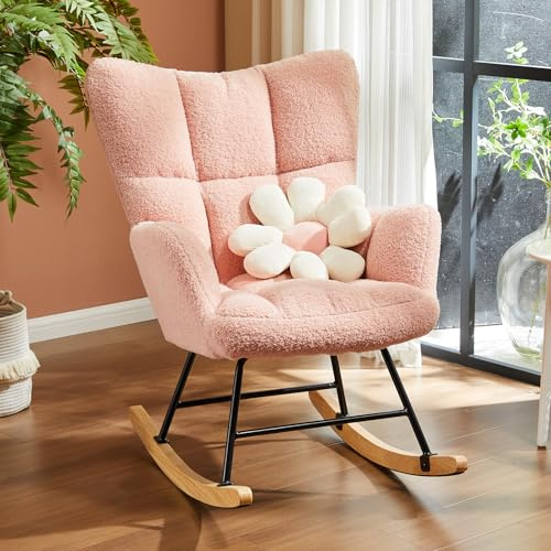 Sweetcrispy Fauteuil à Bascule rembourré Glider Rocker avec Dossier Haut, Fauteuil de Lecture, Moderne, pour Salon, Chambre à Coucher