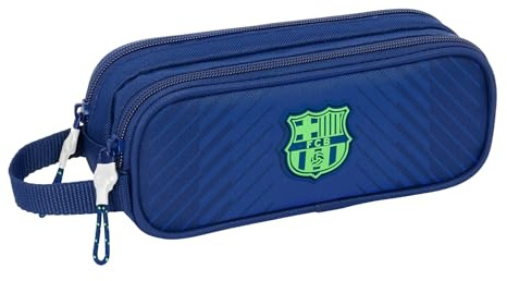 Safta F.C. BARCELONA NAVY BLUE - Dubbelt pennfodral för barn, barnfodral, perfekt för skolbarn, bekväm och mångsidig, kvalitet och styrka, 21 x 6 x 8 cm, Marinblå, M, Avslappnad