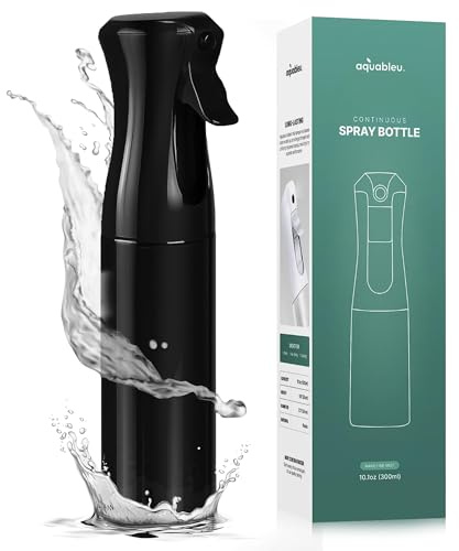 Aquableu Spray Bottle for Hair – Continuous Mist Spray Bottle for Hair Care, Styling, Cleaning, Plants, Pets & Essential Oils (Black, 10oz)