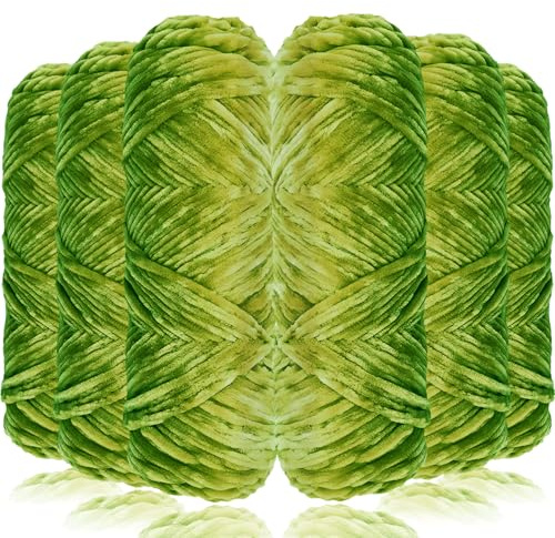 Exquilnova 6 Pack Chunky Yarn for Hand Knitting,Multiple Colors Chenille Yarn for Knitting & Crochet,Soft Chunky Wool for Blankets,Cushion,Scarves,Pet Beds,Bags,Hats,Sweaters(Fragrant Green)