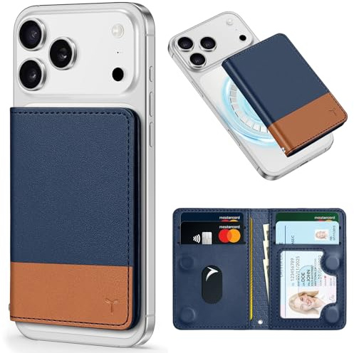 TUCCH for Magsafe Wallet, 6 Card Slots with RFID Blocking, Blue & Brown | for iPhone 18 Pro/18 Pro Max, for iPhone 17/17e/16/15/14/13/12, Clear ID Window, Flip Card Case, Magnetic Closure, PU Leather