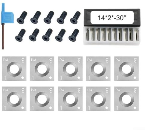 Autilyshop Lot de 10 inserts carrés en carbure de tungstène de 14 mm pour le travail du bois, panneaux de particules, contreplaqué, MDF, HDF, quatre bords, angle de coupe de 30 degrés avec