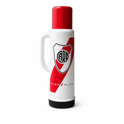 LUMILAGRO Termo River Plate 1 Litro | Botella Térmica de Vidrio Reforzado Libre de BPA | Conserva Bebidas Calientes y Frías | Asa Ergonómica y Pico Vertedor | Diseño Inspirado en River Plate para Mate
