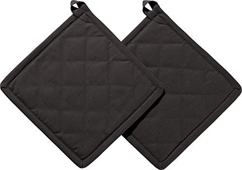 REDBEST Topflappen 2er-Pack Seattle, 100% Baumwolle anthrazit Größe 20x20 cm - innen hitzebeständige Wattierung, außen feines, glattes Gewebe, mit Schlaufe (weitere Farben)