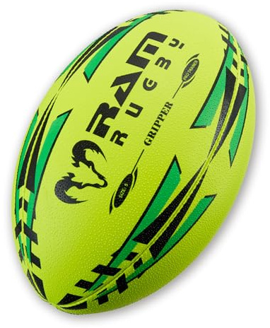 Ram Rugby Gripper 2.0 Pro Trainer Rugby Ball (Sizes 5, 4 & 3) | Hand-stitched, 3-Ply Construction, Hi-tech Bladder, Precision Flight Valve, 3D Grip For Ultimate Passing And Catching Control