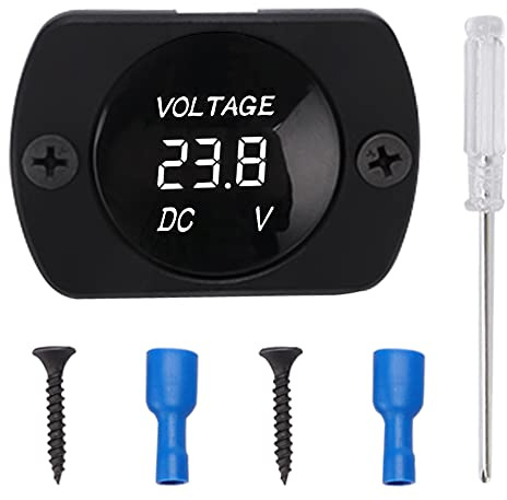 YIXISI Voltmetro per Auto Impermeabile con Schermo Digitale a LED e Piastra di Montaggio, DC 12V 24V Misuratore di Tensione Rotondo con Terminali per Barca Veicolo Motociclo Camion ATV UTV, Bianca