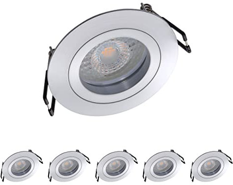 Oktaplex 6er Set Einbaustrahler Lyon mit LED Modul Aluminium Lyon 4,8W 2700K 230V 380lm Warmweiß 110° Einbaudurchmesser 68mm Deckenspots Rund