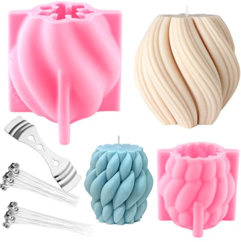 Stampi Candele Stampo per Candele in Silicone Candela 3D Geometrico Stampi per Candele Sapone Fai da Te Forniture Artigianato per Decorazione Domestica Cena di Nozze 2 Pcs