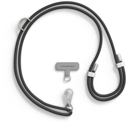 RhinoShield wasserdichtes und langlebiges Lanyard aus TPU zum Umhängen| Verstellbare Länge, zusätzliche Schnallen zum Aufhängen von Zubehör wie Airpods (Lanyard Adapter enthalten) - Schwarz