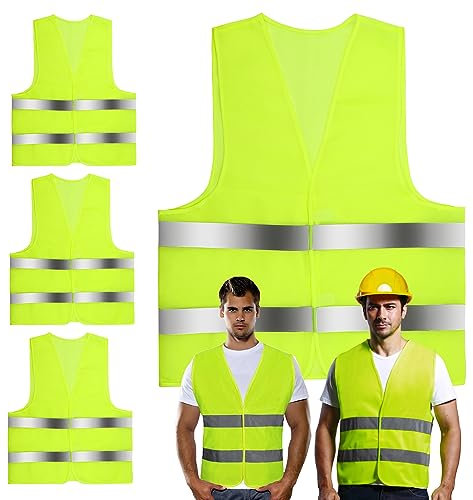 KEWUZY Warnwesten Auto, 4 Stück, Sicherheitsweste, Gelb, Reflektorweste Auto, Damen Herren Erwachsene, Pannenweste, Unfallweste, für Autofahrer Arbeiter Outdoor-Enthusiasten