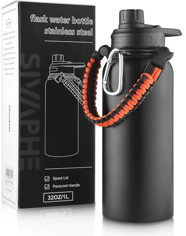 Sivaphe Stainless Steel Water Bottle 1L, Vacuum Insulated Flask with Spout Lid, 32oz Large Bottles for Outdoor, Sports(Black)