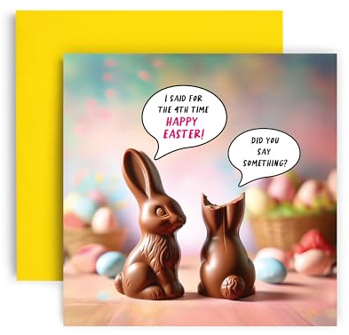 Huxters Happy Easter Card - Chocolate Bunny Card - Easter Egg Hunt Funny Card Easter Sunday - 14.8cm