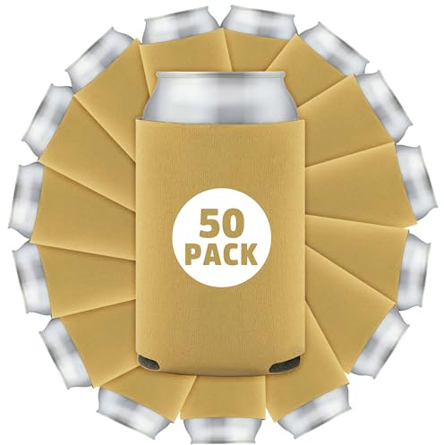 50 Pcs Bulk Blank Collapsible Can Coolers - Perfect For Sublimation Printing, HTV, Screen Printing or DIY Crafts (Gold)