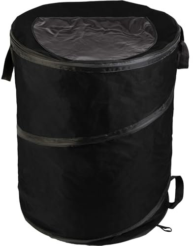 Collapsible Trash Can - 46-Gallon Garbage Can Outdoor Bin with 3 Stakes for RV, Camping, Storage, Recycling, or Yard Waste by Wakeman Outdoors (Black)
